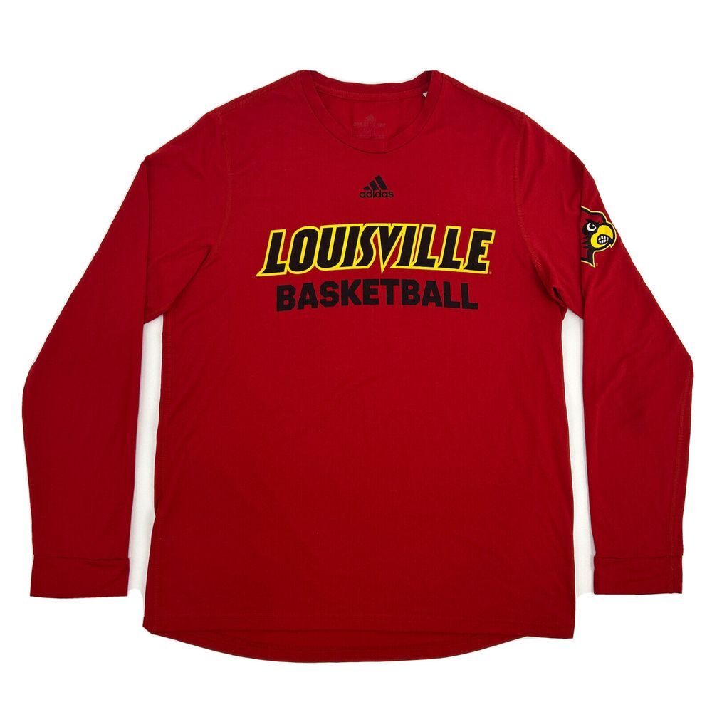 Louisville Cardinals Shirt Men's M Red adidas Long Sleeve Crew Neck Basketball‎